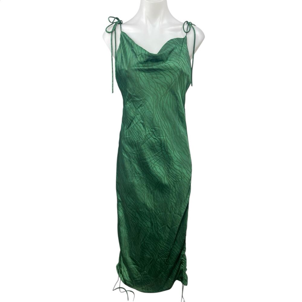 Lioness Green Silky Satin Sleeveless Cami Camisole Cowl Neck Midi Slip Dress S